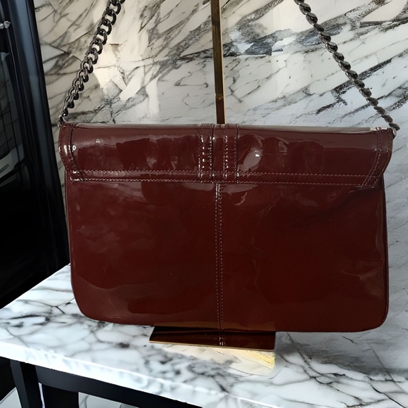 Tracy Reese Oxblood Patent Leather Clutch Shoulder Bag - Picture 4 of 10